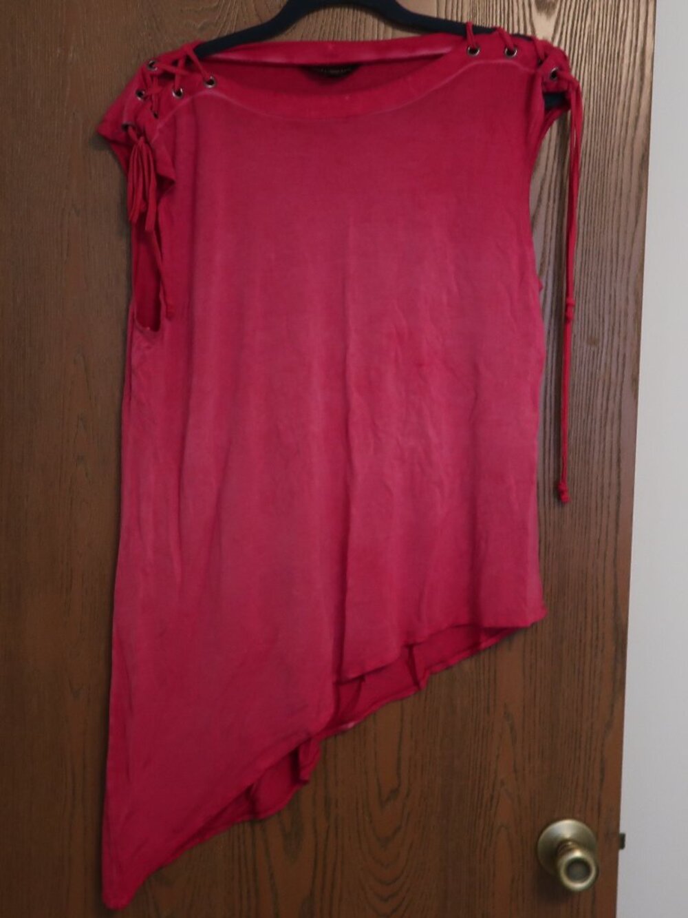 Rock & Republic lace-up shoulder asymmetric top